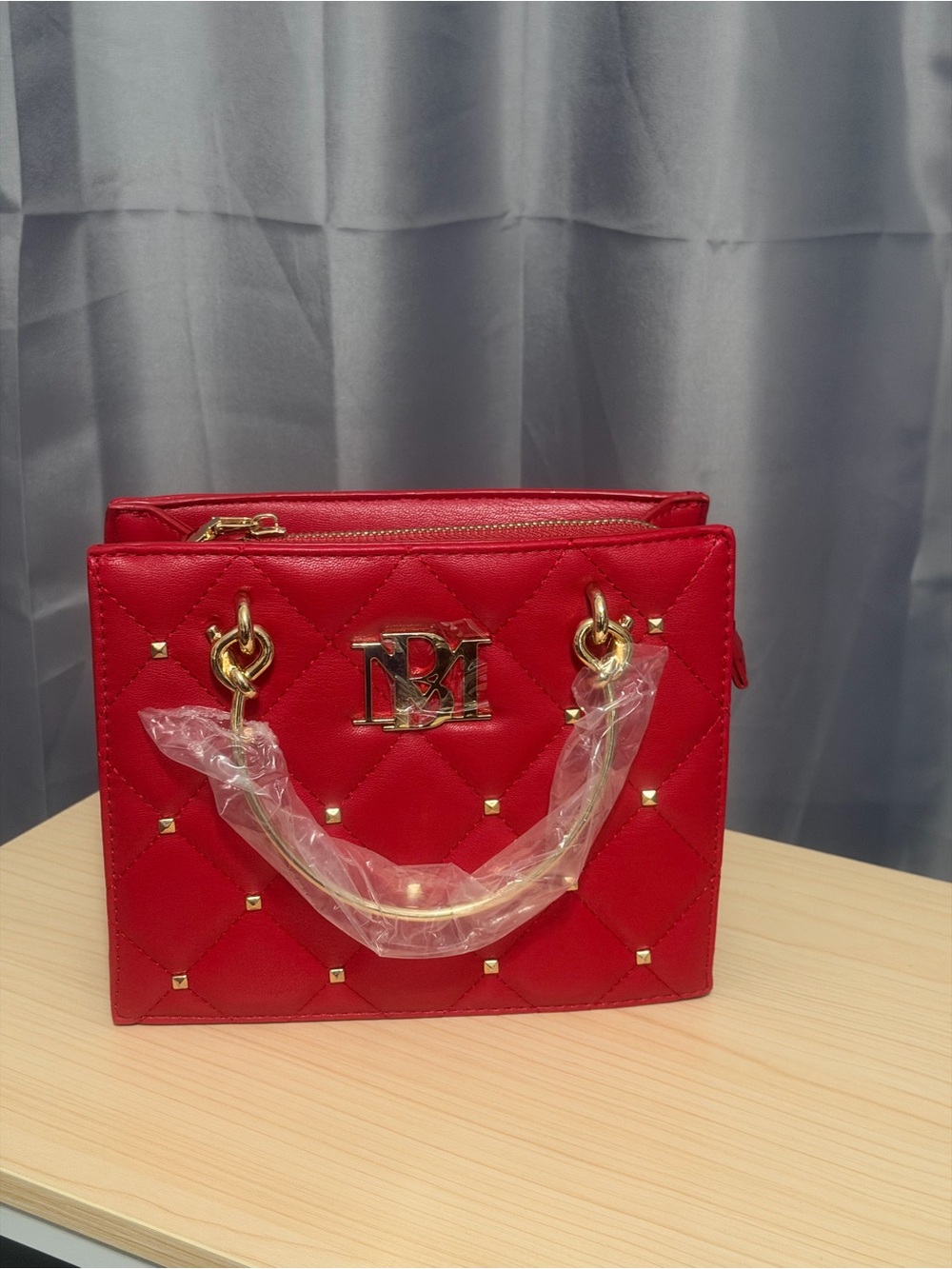 Badgley Mischka Red Quilted Satchel with Gold Accents